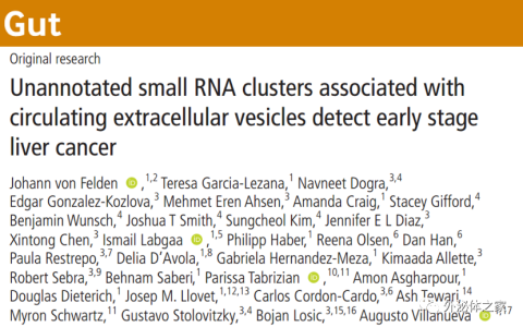 Gut：循环细胞外囊泡相关的未注释小RNA簇可检测早期肝癌