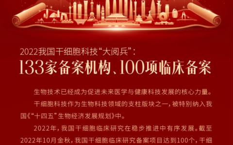 2022年我国干细胞科技“大阅兵”：133家备案机构、100项临床备案